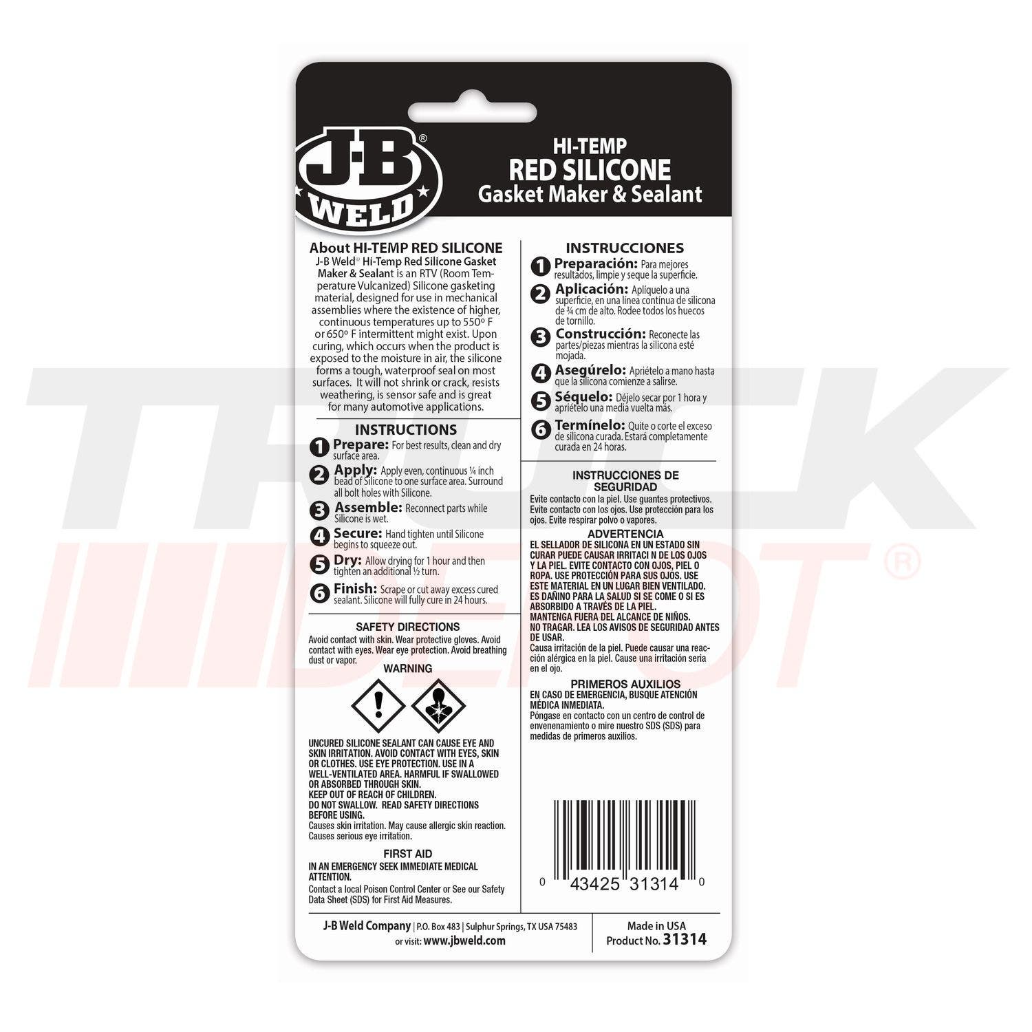 Silicon rojo RTV alta temperatura tubo 3 oz. J-B Weld hecho en USA