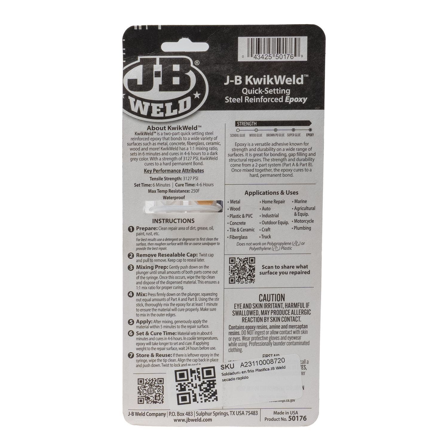 Soldadura en frio plástica JB Weld secado rápido