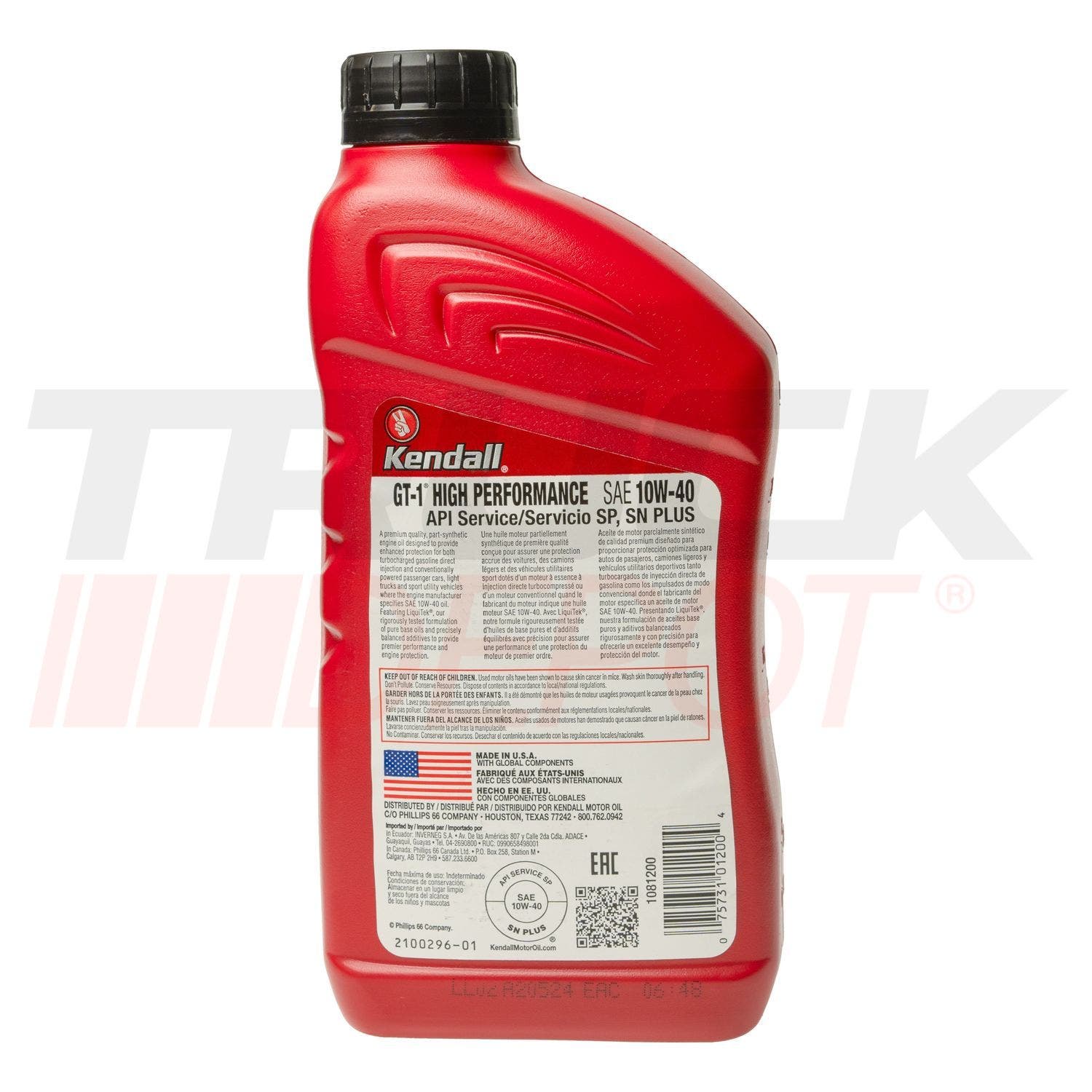 Cuarto de aceite Kendall GT-1 semi sintetico SAE 10W40