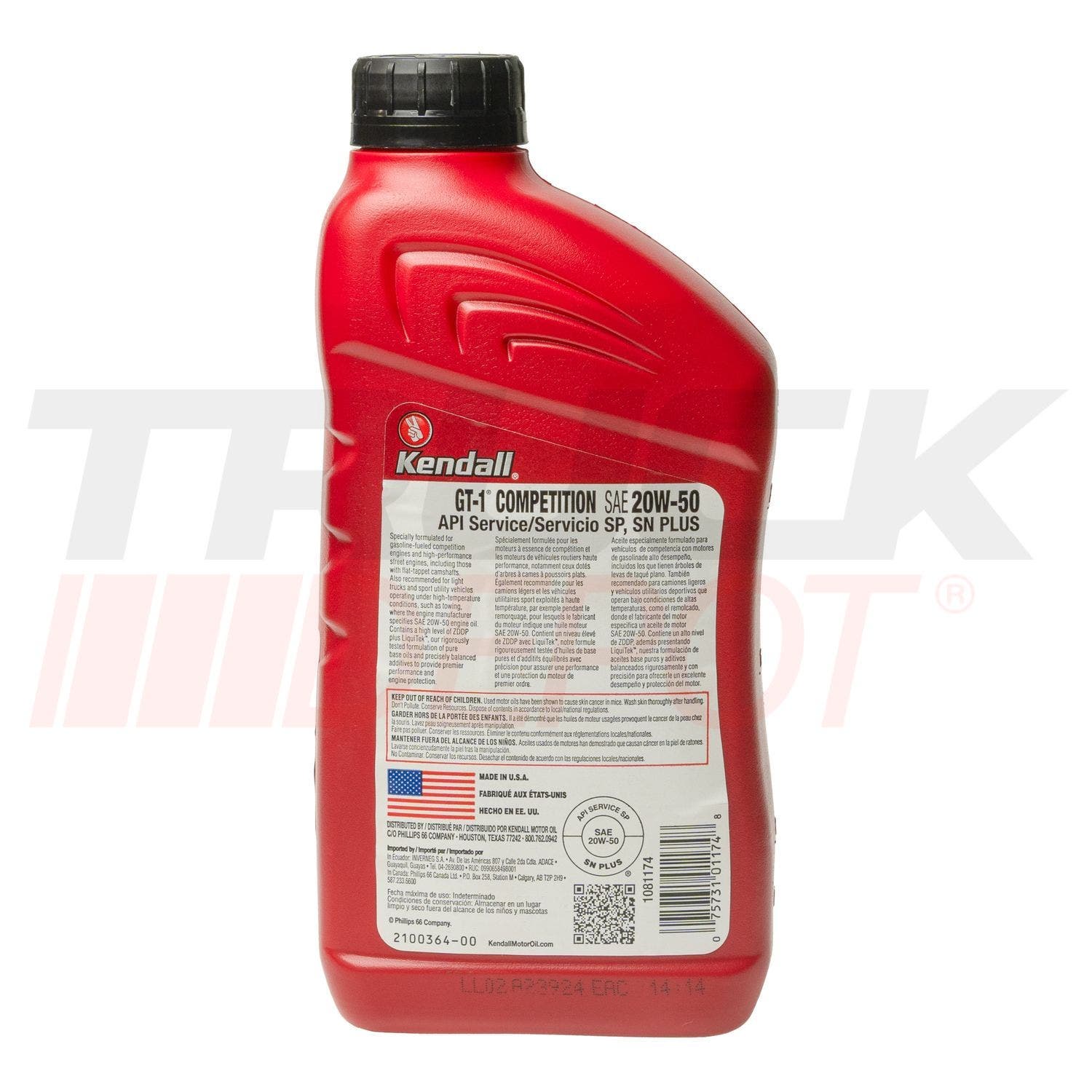 Cuarto de aceite Kendall GT-1 semi sintetico SAE 20W50 gasolina