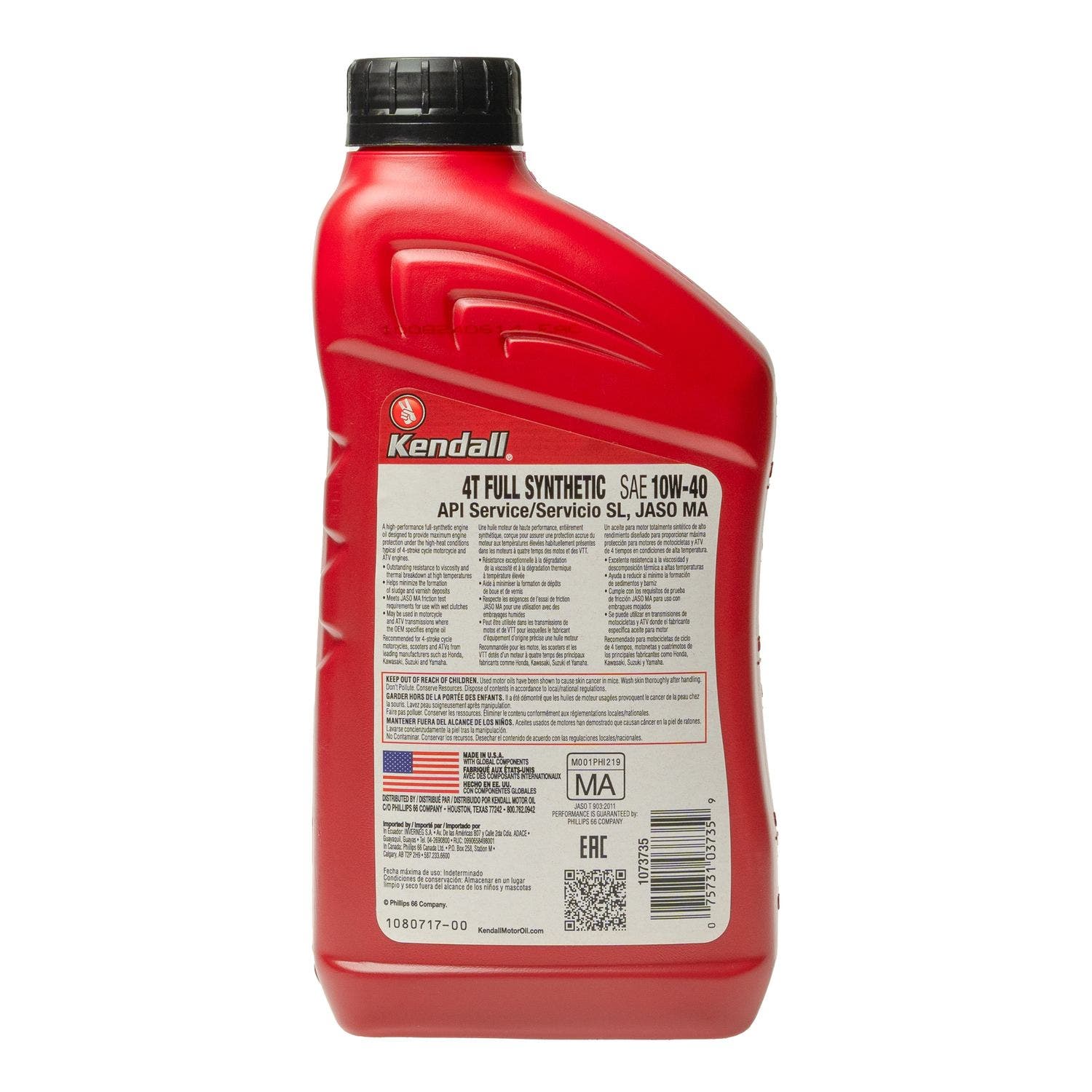 Cuarto de aceite Kendall sintético SAE 10W40 4T