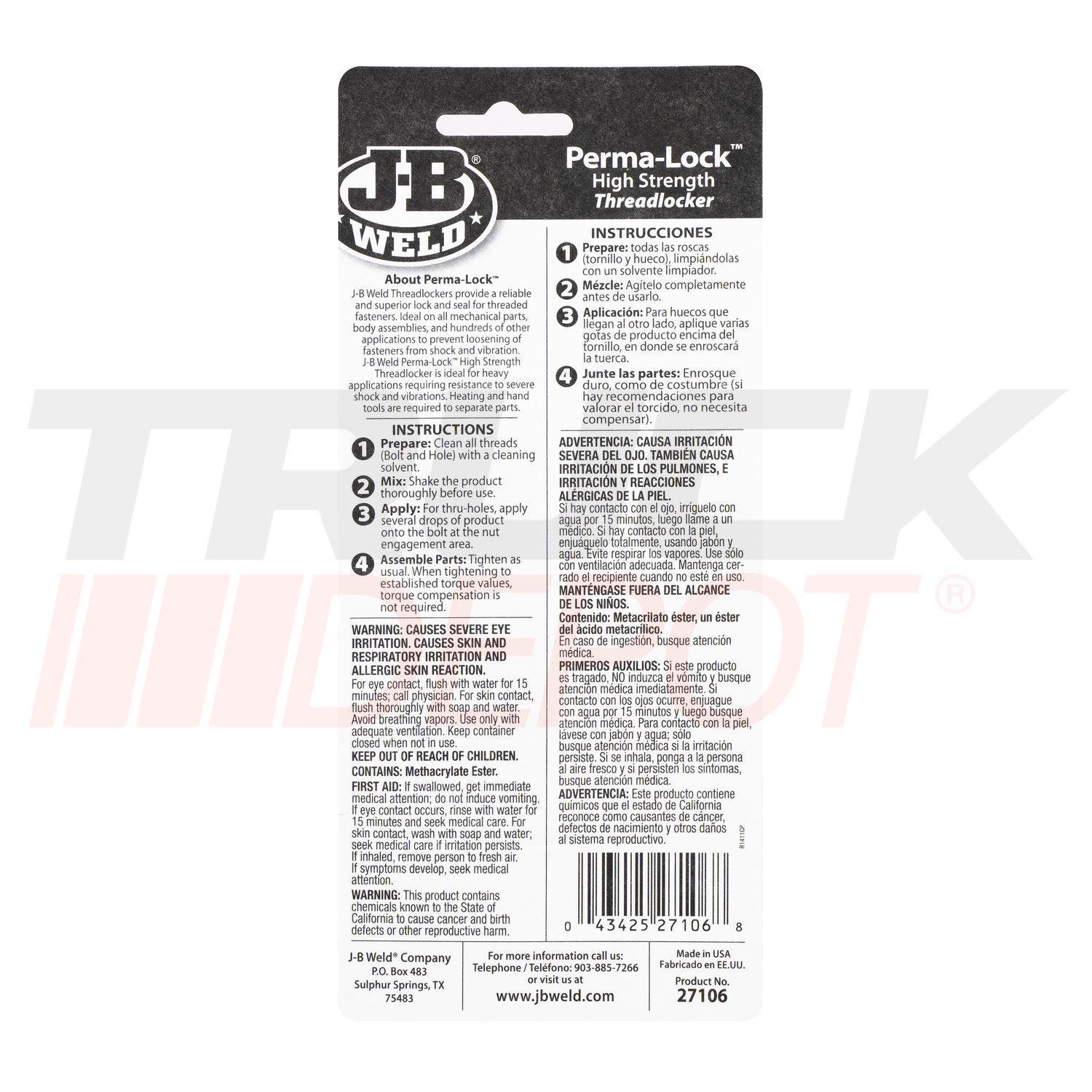Fijador de rosca alta temperatura rojo 6 ml J-B Weld hecho en USA