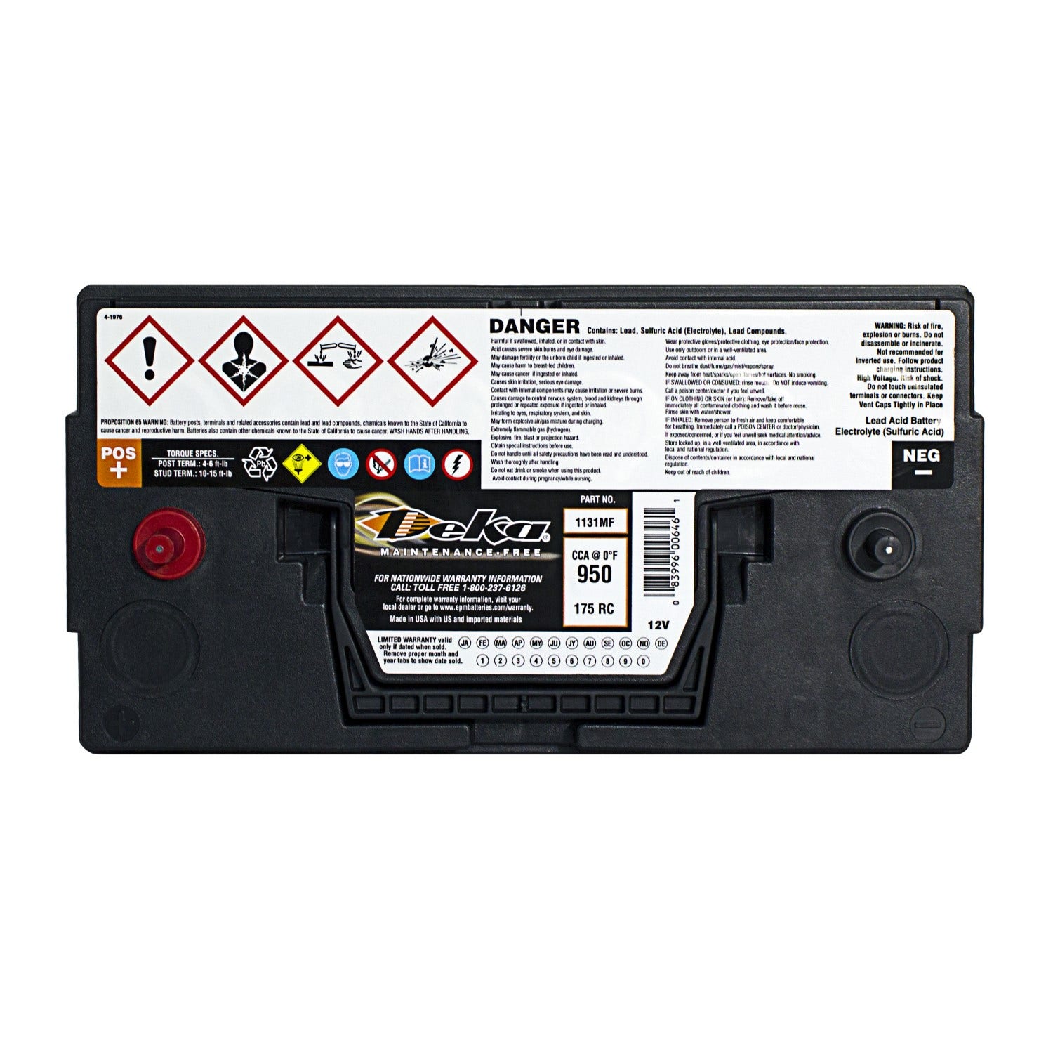 Batería Deka (950CCA 1131MF) 56.5 lbs. 9.5" x 13" x 6.75"